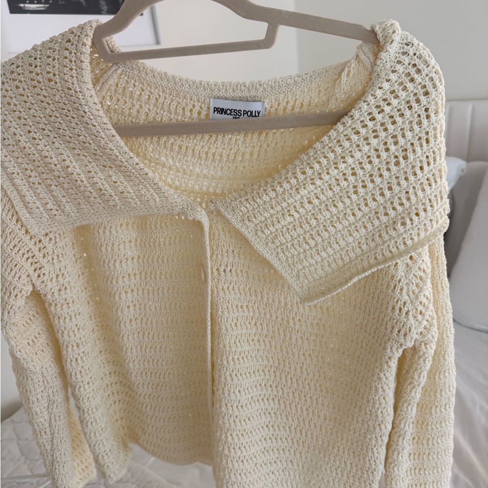 Princess Polly Cream Open-Weave Collared Sweater